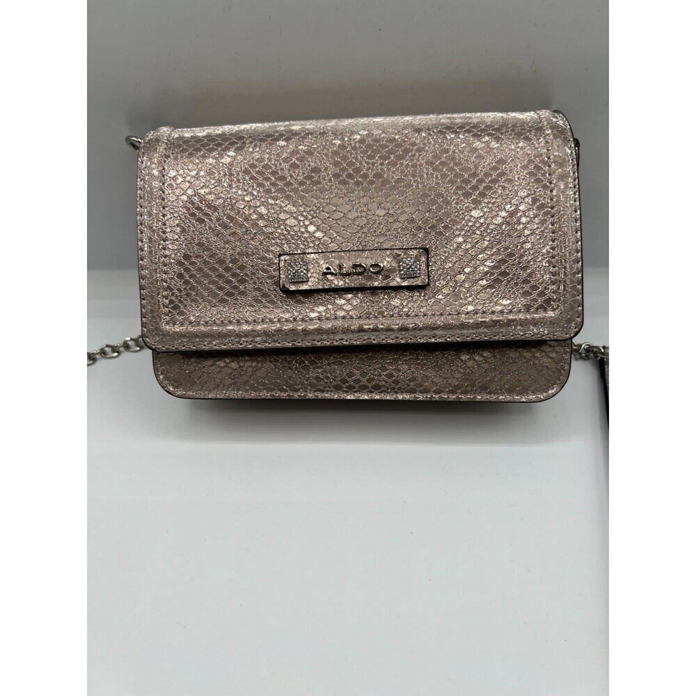 ALDO Metallic Snake Embossed Crossbody Clutch Rose Gold Evening Bag